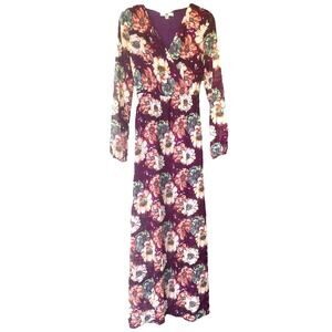 Grassroots Ya Los Angeles Flowy Maxi Dress Long Sleeves V-Neck Floral M NWT